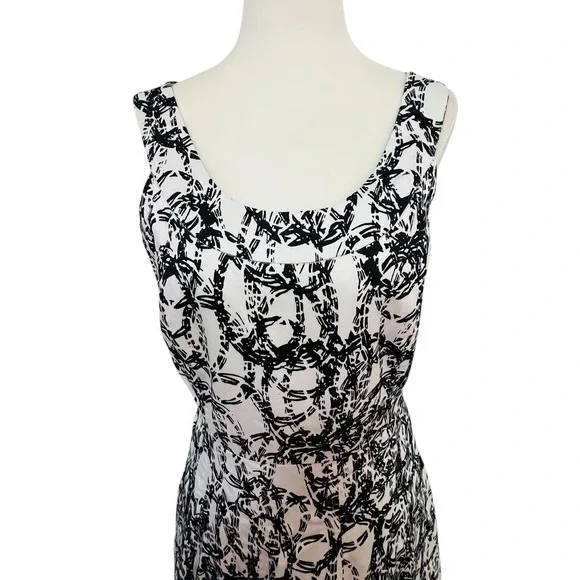 Calvin Klein Size 4 Fit & Flare Dress Sleeveless Black White Print - Picture 6 of 11
